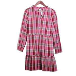 J. Crew Pink Plaid Long Sleeve Dress